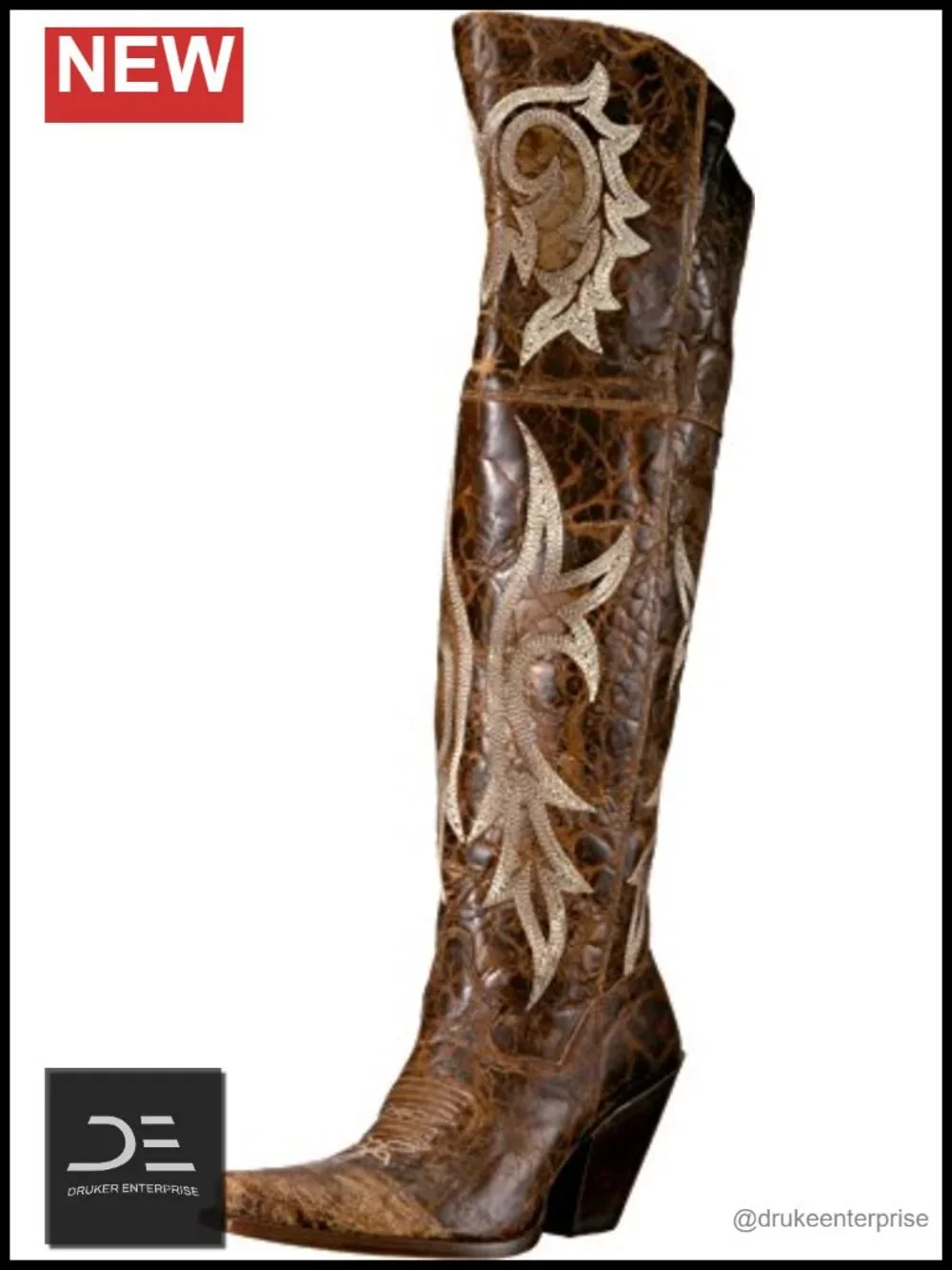 Women's Embroidered Snip Toe Over the Knee Boots Heeled 3